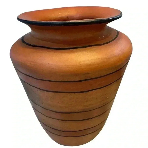 Vintage Orange Black Pottery Vase - Picture 2 of 5
